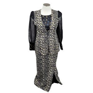 Elite Champagne Church Suit Skirt Set Blazer Satin Black Gold Gray Beaded